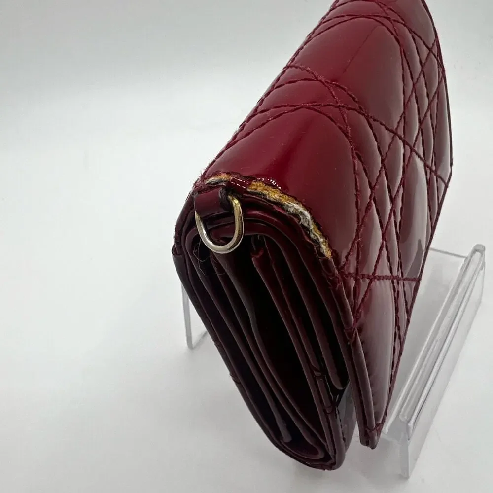 GUC Dior Red Lotus Cannage Patent Trifold Wallet